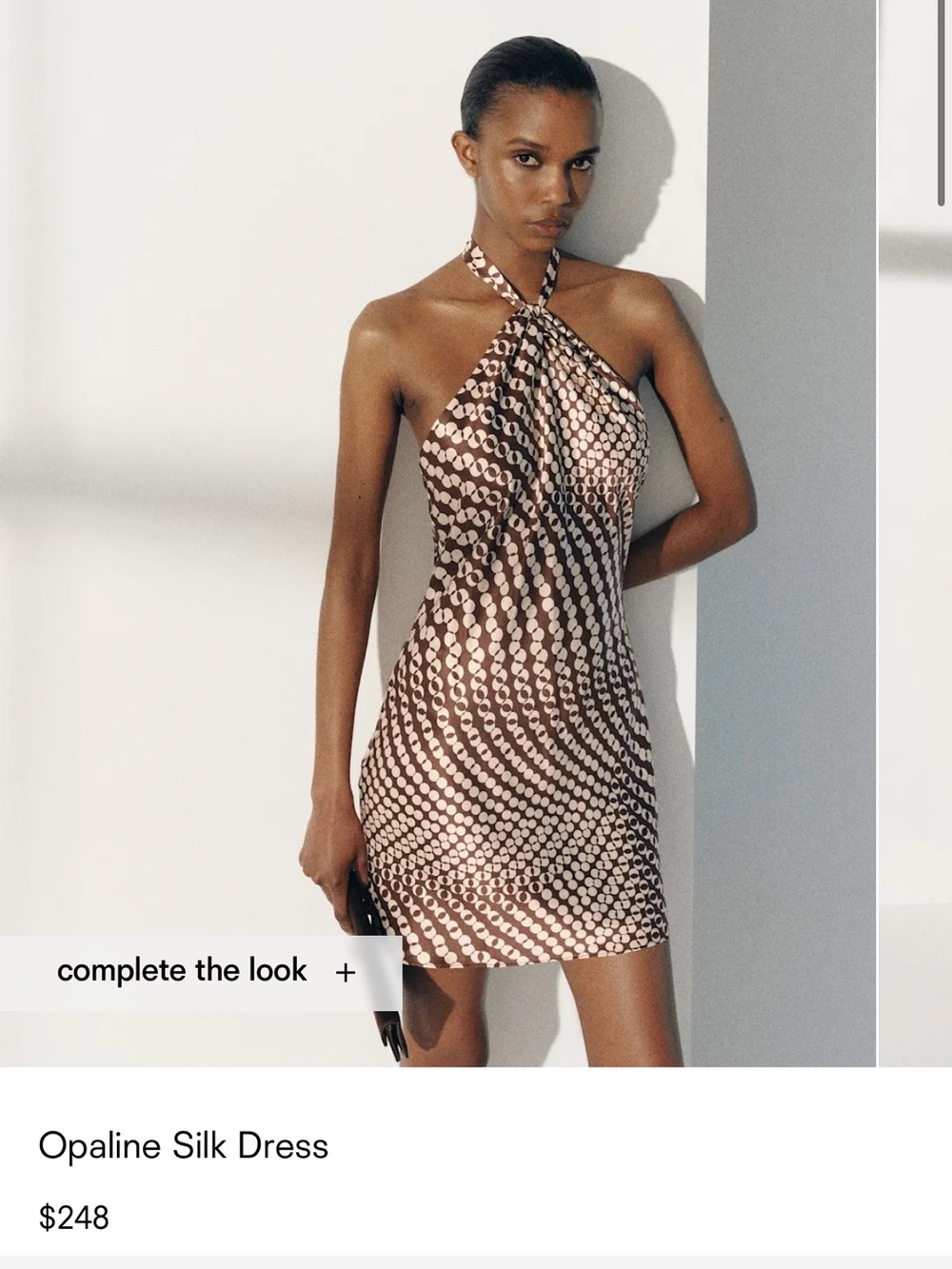 Opaline Silk Halter Mini Dress - Brown Pattern